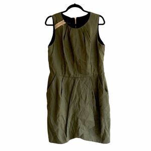 ROSS MAYER Sleeveless Linen Summer Knee Length Midi Dress Olive Green 14